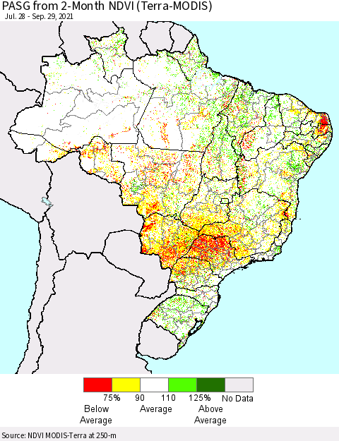 Brazil PASG from 2-Month NDVI (Terra-MODIS) Thematic Map For 9/22/2021 - 9/29/2021