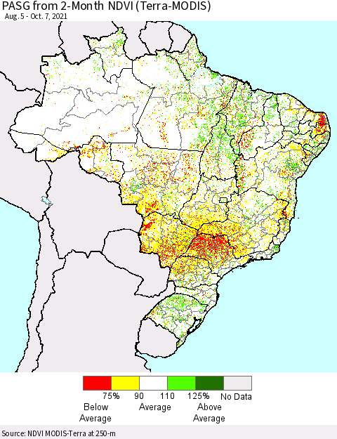 Brazil PASG from 2-Month NDVI (Terra-MODIS) Thematic Map For 9/30/2021 - 10/7/2021
