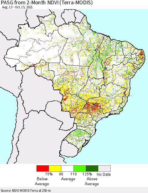 Brazil PASG from 2-Month NDVI (Terra-MODIS) Thematic Map For 10/8/2021 - 10/15/2021