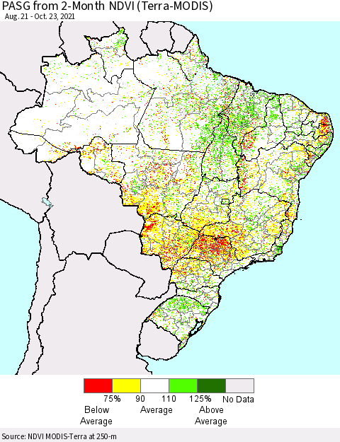 Brazil PASG from 2-Month NDVI (Terra-MODIS) Thematic Map For 10/16/2021 - 10/23/2021