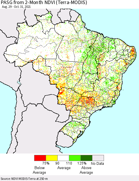 Brazil PASG from 2-Month NDVI (Terra-MODIS) Thematic Map For 10/24/2021 - 10/31/2021