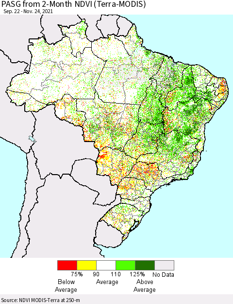 Brazil PASG from 2-Month NDVI (Terra-MODIS) Thematic Map For 11/17/2021 - 11/24/2021