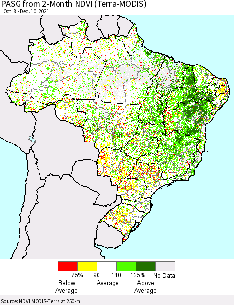 Brazil PASG from 2-Month NDVI (Terra-MODIS) Thematic Map For 12/3/2021 - 12/10/2021