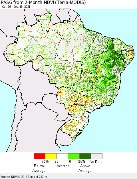 Brazil PASG from 2-Month NDVI (Terra-MODIS) Thematic Map For 12/11/2021 - 12/18/2021