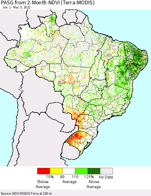 Brazil PASG from 2-Month NDVI (Terra-MODIS) Thematic Map For 2/26/2022 - 3/5/2022