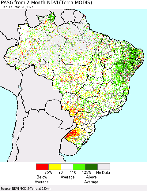 Brazil PASG from 2-Month NDVI (Terra-MODIS) Thematic Map For 3/14/2022 - 3/21/2022