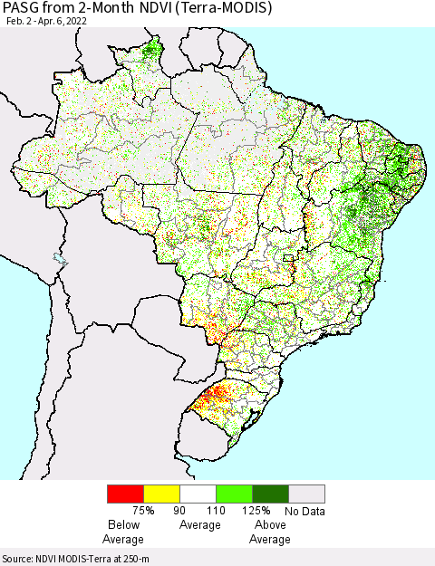 Brazil PASG from 2-Month NDVI (Terra-MODIS) Thematic Map For 3/30/2022 - 4/6/2022