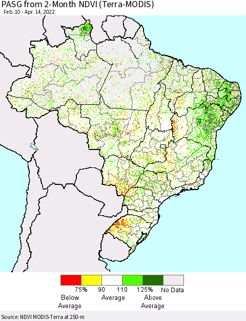 Brazil PASG from 2-Month NDVI (Terra-MODIS) Thematic Map For 4/7/2022 - 4/14/2022
