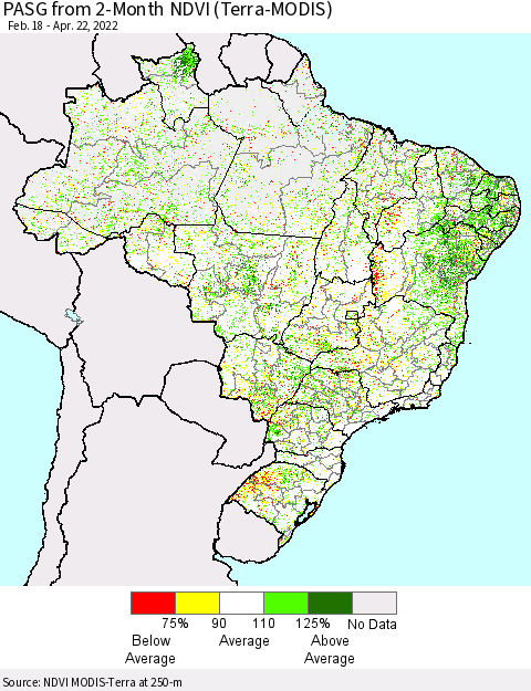 Brazil PASG from 2-Month NDVI (Terra-MODIS) Thematic Map For 4/15/2022 - 4/22/2022
