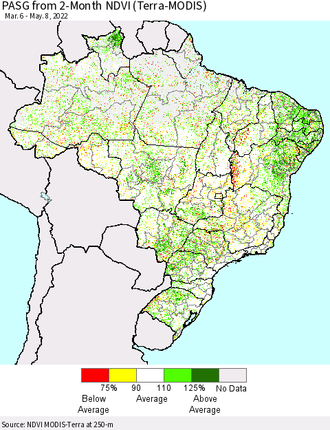 Brazil PASG from 2-Month NDVI (Terra-MODIS) Thematic Map For 5/1/2022 - 5/8/2022
