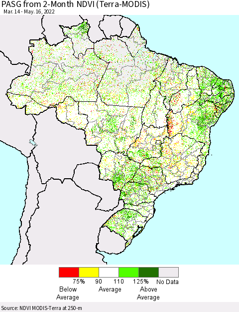 Brazil PASG from 2-Month NDVI (Terra-MODIS) Thematic Map For 5/9/2022 - 5/16/2022