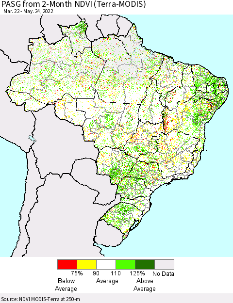 Brazil PASG from 2-Month NDVI (Terra-MODIS) Thematic Map For 5/17/2022 - 5/24/2022
