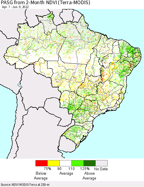 Brazil PASG from 2-Month NDVI (Terra-MODIS) Thematic Map For 6/2/2022 - 6/9/2022