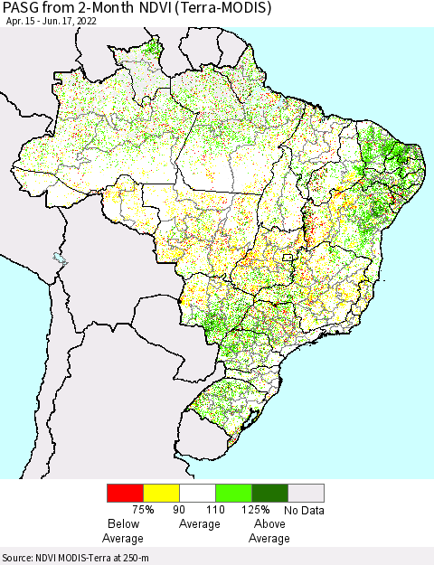 Brazil PASG from 2-Month NDVI (Terra-MODIS) Thematic Map For 6/10/2022 - 6/17/2022