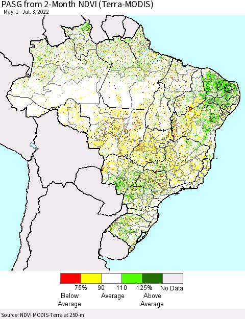 Brazil PASG from 2-Month NDVI (Terra-MODIS) Thematic Map For 6/26/2022 - 7/3/2022