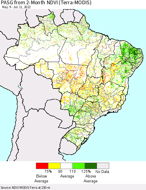 Brazil PASG from 2-Month NDVI (Terra-MODIS) Thematic Map For 7/4/2022 - 7/11/2022