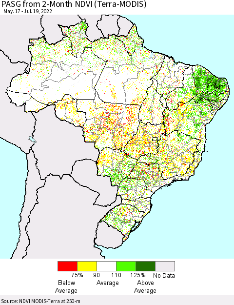 Brazil PASG from 2-Month NDVI (Terra-MODIS) Thematic Map For 7/12/2022 - 7/19/2022