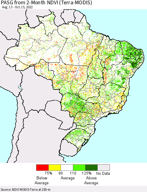 Brazil PASG from 2-Month NDVI (Terra-MODIS) Thematic Map For 10/8/2022 - 10/15/2022
