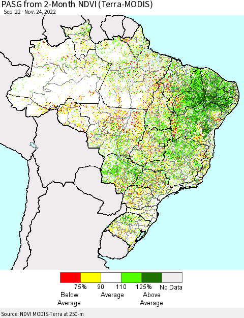 Brazil PASG from 2-Month NDVI (Terra-MODIS) Thematic Map For 11/17/2022 - 11/24/2022