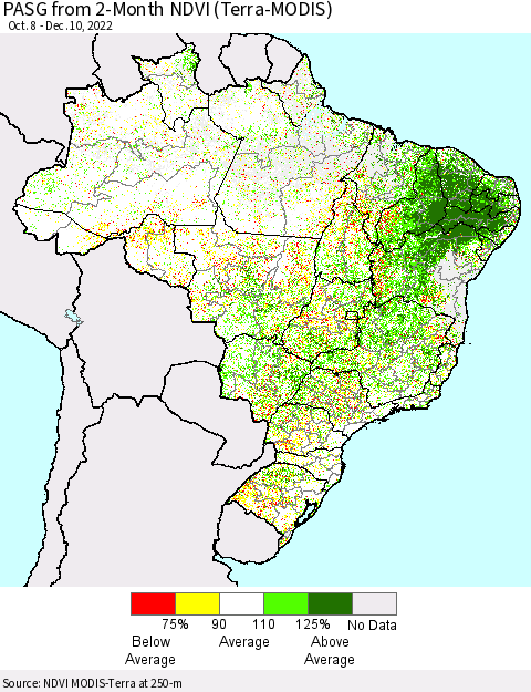 Brazil PASG from 2-Month NDVI (Terra-MODIS) Thematic Map For 12/3/2022 - 12/10/2022