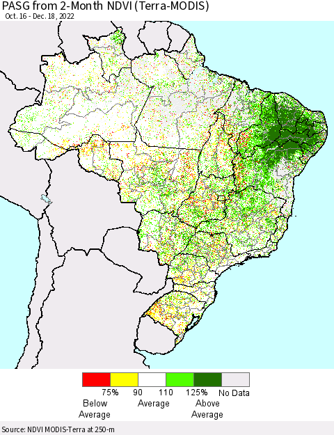 Brazil PASG from 2-Month NDVI (Terra-MODIS) Thematic Map For 12/11/2022 - 12/18/2022