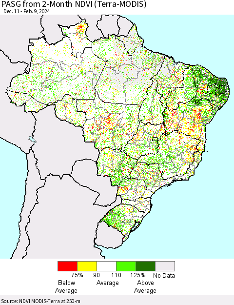 Brazil PASG from 2-Month NDVI (Terra-MODIS) Thematic Map For 2/2/2024 - 2/9/2024