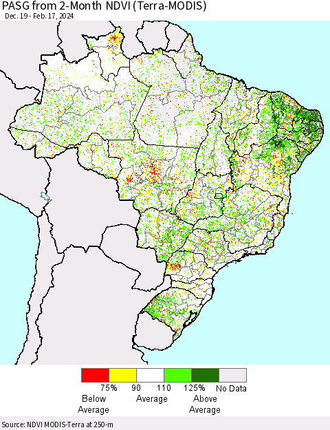 Brazil PASG from 2-Month NDVI (Terra-MODIS) Thematic Map For 2/10/2024 - 2/17/2024