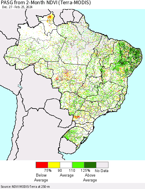 Brazil PASG from 2-Month NDVI (Terra-MODIS) Thematic Map For 2/18/2024 - 2/25/2024