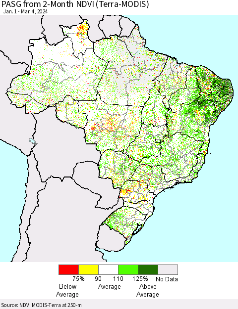 Brazil PASG from 2-Month NDVI (Terra-MODIS) Thematic Map For 2/26/2024 - 3/4/2024
