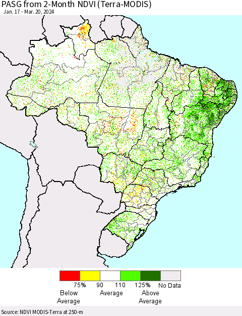 Brazil PASG from 2-Month NDVI (Terra-MODIS) Thematic Map For 3/13/2024 - 3/20/2024