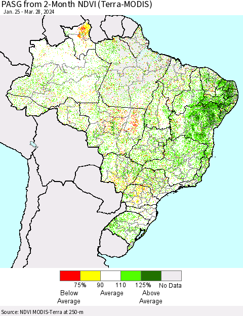 Brazil PASG from 2-Month NDVI (Terra-MODIS) Thematic Map For 3/21/2024 - 3/28/2024