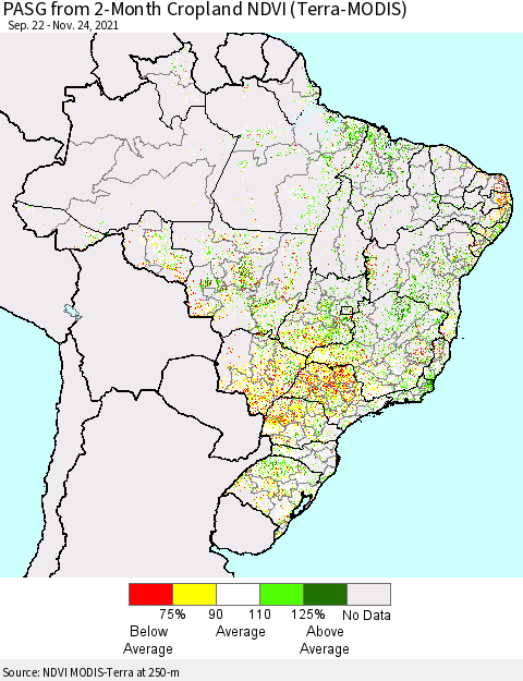 Brazil PASG from 2-Month Cropland NDVI (Terra-MODIS) Thematic Map For 11/17/2021 - 11/24/2021