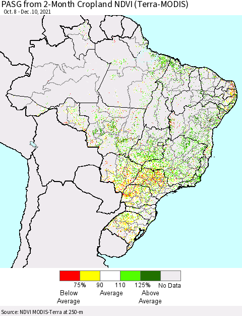 Brazil PASG from 2-Month Cropland NDVI (Terra-MODIS) Thematic Map For 12/3/2021 - 12/10/2021