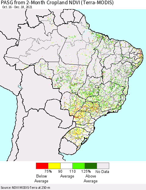Brazil PASG from 2-Month Cropland NDVI (Terra-MODIS) Thematic Map For 12/11/2021 - 12/18/2021