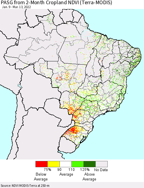 Brazil PASG from 2-Month Cropland NDVI (Terra-MODIS) Thematic Map For 3/6/2022 - 3/13/2022