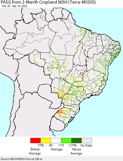 Brazil PASG from 2-Month Cropland NDVI (Terra-MODIS) Thematic Map For 4/7/2022 - 4/14/2022