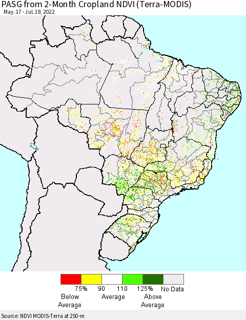 Brazil PASG from 2-Month Cropland NDVI (Terra-MODIS) Thematic Map For 7/12/2022 - 7/19/2022