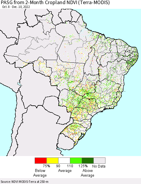 Brazil PASG from 2-Month Cropland NDVI (Terra-MODIS) Thematic Map For 12/3/2022 - 12/10/2022