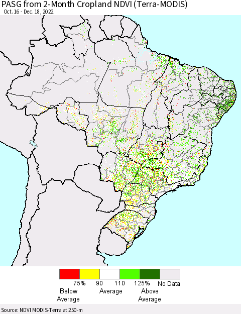 Brazil PASG from 2-Month Cropland NDVI (Terra-MODIS) Thematic Map For 12/11/2022 - 12/18/2022