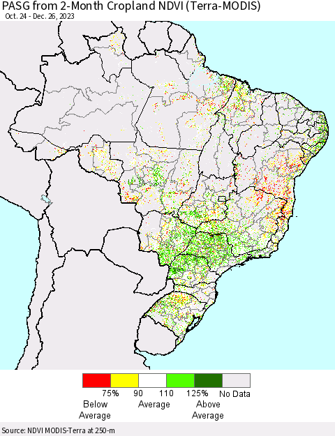 Brazil PASG from 2-Month Cropland NDVI (Terra-MODIS) Thematic Map For 12/19/2023 - 12/26/2023