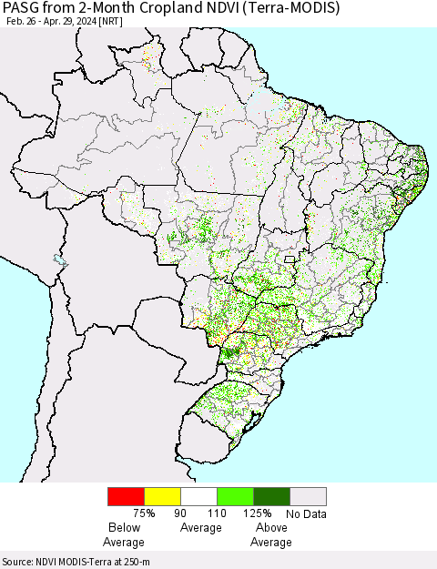Brazil PASG from 2-Month Cropland NDVI (Terra-MODIS) Thematic Map For 4/22/2024 - 4/29/2024