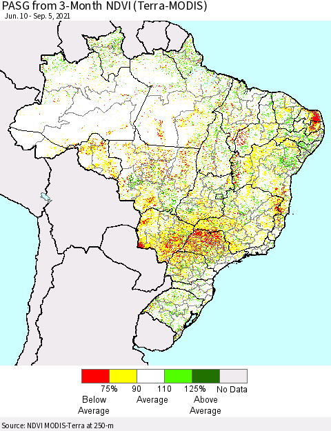 Brazil PASG from 3-Month NDVI (Terra-MODIS) Thematic Map For 8/29/2021 - 9/5/2021