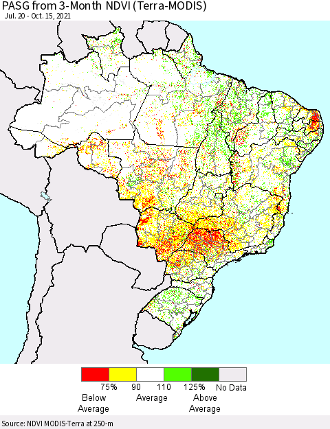 Brazil PASG from 3-Month NDVI (Terra-MODIS) Thematic Map For 10/8/2021 - 10/15/2021