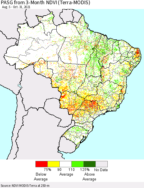 Brazil PASG from 3-Month NDVI (Terra-MODIS) Thematic Map For 10/24/2021 - 10/31/2021