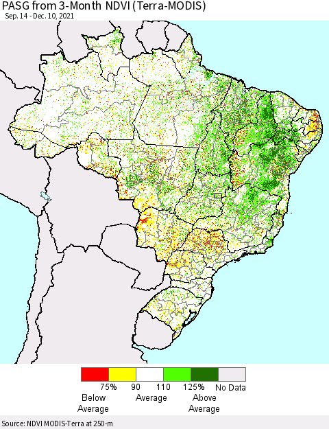 Brazil PASG from 3-Month NDVI (Terra-MODIS) Thematic Map For 12/3/2021 - 12/10/2021