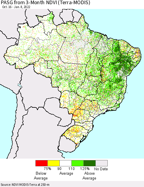 Brazil PASG from 3-Month NDVI (Terra-MODIS) Thematic Map For 1/1/2022 - 1/8/2022
