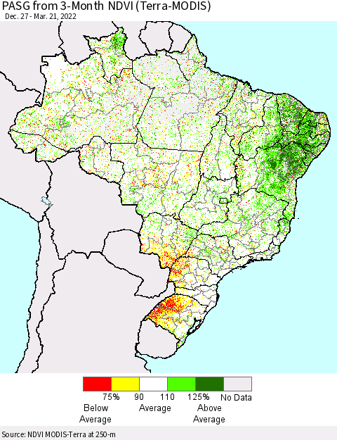 Brazil PASG from 3-Month NDVI (Terra-MODIS) Thematic Map For 3/14/2022 - 3/21/2022