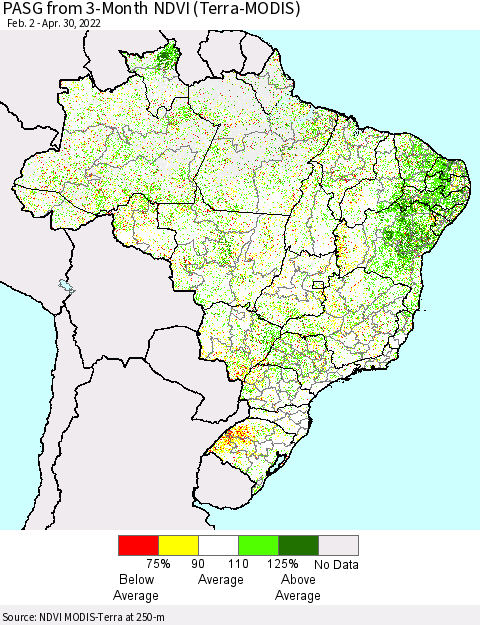 Brazil PASG from 3-Month NDVI (Terra-MODIS) Thematic Map For 4/23/2022 - 4/30/2022