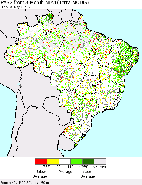 Brazil PASG from 3-Month NDVI (Terra-MODIS) Thematic Map For 5/1/2022 - 5/8/2022