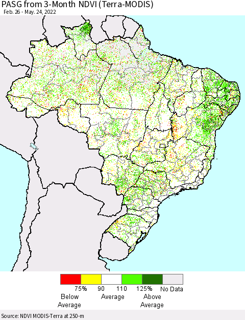 Brazil PASG from 3-Month NDVI (Terra-MODIS) Thematic Map For 5/17/2022 - 5/24/2022
